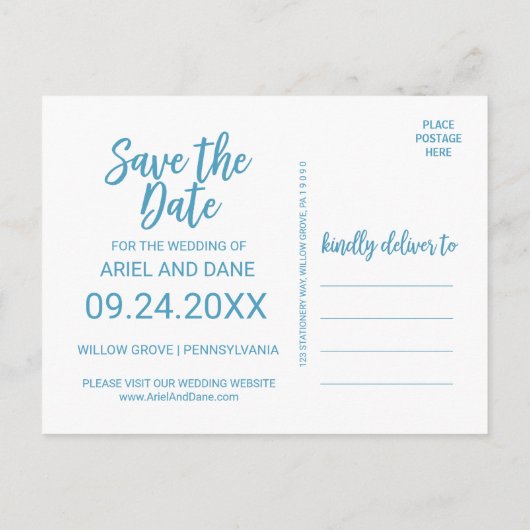 Beach Blue Save the Date Foto Ankündigungspostkarte (Rückseite)