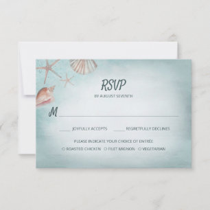 Beach Blue Seashells Meal Choice Wedding RSVP