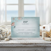 Beach Blue Seashells Meal Choice Wedding RSVP Karte