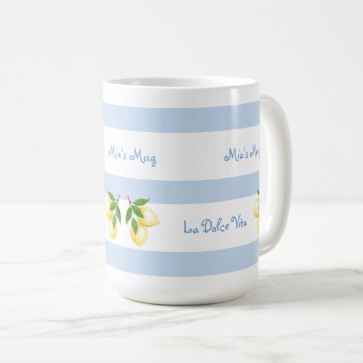 Beach Blue Stripe Dolce Vita PERSONALISIERTE Mug Kaffeetasse (VorderseiteRechts)