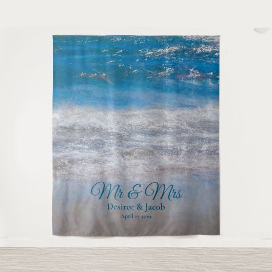 Beach Blue Tropical Ocean Foto Booth Hochzeit Wandteppich (Vorderseite)