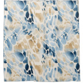 Beach Blue und Tan Wave Muster Duschvorhang (Vorderseite)