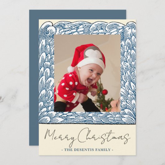 Beach Blue Wave Frame 1 Foto Weihnachten (Vorne/Hinten)