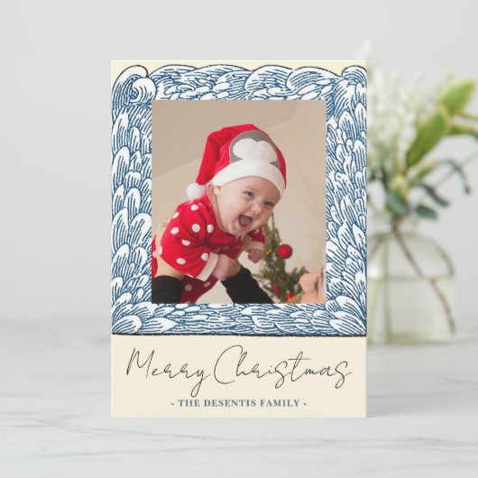 Beach Blue Wave Frame 1 Foto Weihnachten (Stehend Vorderseite)