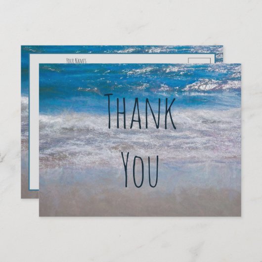 Beach Blue White Coastal Ocean Wave Vielen Dank Postkarte (Vorne/Hinten)
