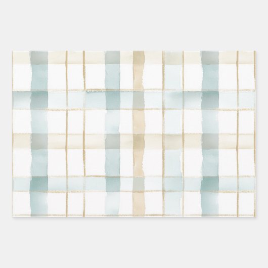 Beach Blue White Cream Plaid Christmas Ornaments Geschenkpapier Set (Vorderseite)