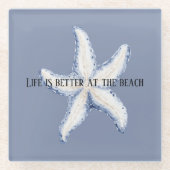 Beach Blue White Starfish Quote Glasuntersetzer (Vorderseite)