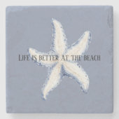 Beach Blue White Starfish Quote Steinuntersetzer (Vorderseite)