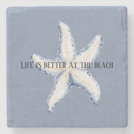 Beach Blue White Starfish Quote Steinuntersetzer