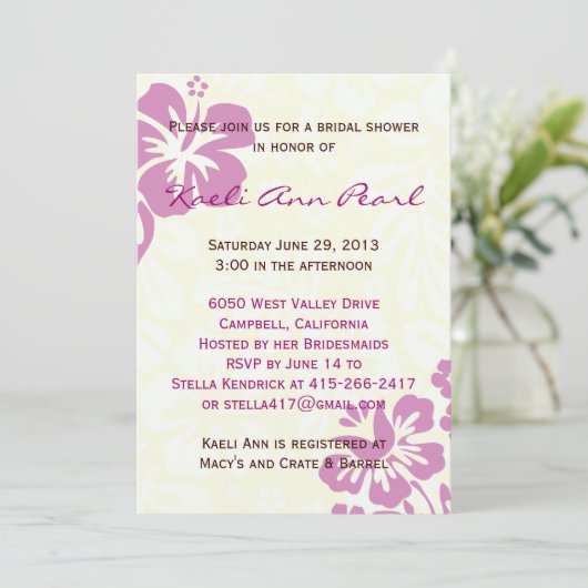 Beach Blume Brautparty - Lilac Einladung (Stehend Vorderseite)