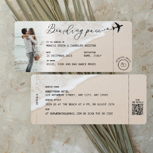 BEACH Boarding Pass Hochzeit in Urlaubsort QR-Code Einladung