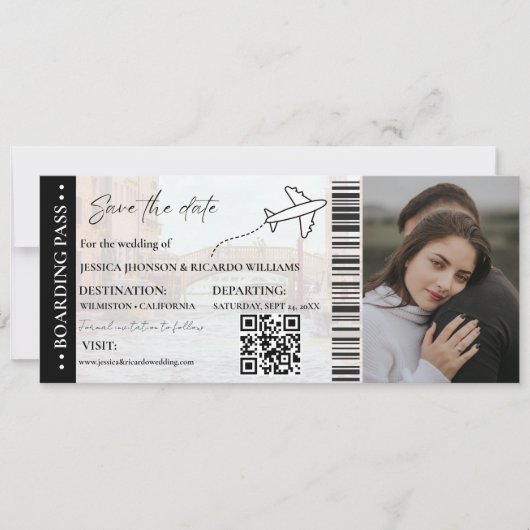 Beach Boarding Pass Hochzeit speichern Sie das Dat Einladung (Vorderseite)