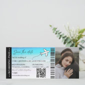 Beach Boarding Pass Hochzeit speichern Sie das Dat Einladung (Stehend Vorderseite)