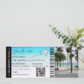 Beach Boarding Pass Hochzeit speichern Sie das Dat Einladung (Stehend Vorderseite)