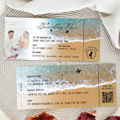 Beach Boarding Pass Wedding Destination QR code In Einladung