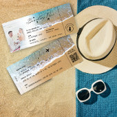 Beach Boarding Pass Wedding Destination QR code In Einladung