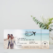 Beach Boarding Pass Wedding Invitation with QR Cod Einladung (Stehend Vorderseite)