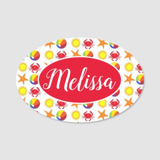 Beach Boardwalk Sun Crab Beachball Starfish Namensschild (Vorderseite)