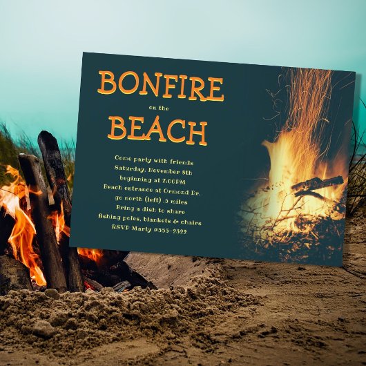 Beach Bonfire Nachtzeit Party Einladung
