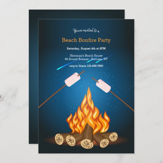 Beach Bonfire Party Einladung (Vorne/Hinten)