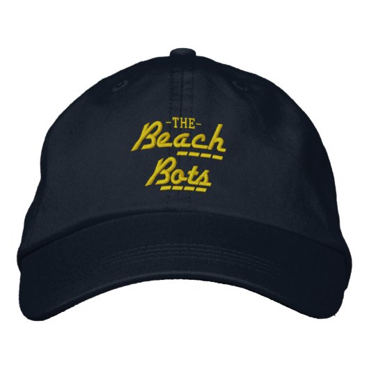 Beach Bots Cap - Schwarz mit Gold Bestickte Baseballkappe (Vorderseite)