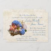 Beach Bouquet und Seashells Hochzeit in Urlaubsort Einladung (Vorne/Hinten)
