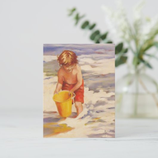 Beach Boy Kind in Ozeanwellen Postkarte (Stehend Vorderseite)