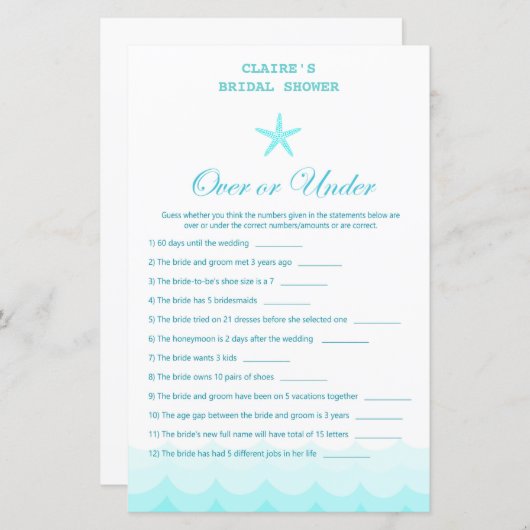 Beach Brautparty Game, Nautical, Meerjungfrau (Vorne/Hinten)