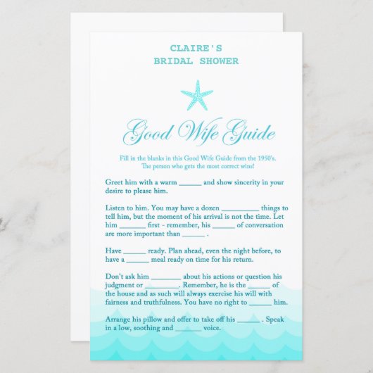 Beach Brautparty Game, Nautical, Meerjungfrau (Vorne/Hinten)