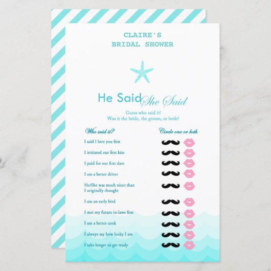 Beach Brautparty Game, Nautical, Meerjungfrau (Vorne/Hinten)