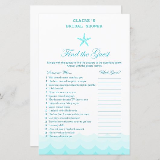 Beach Brautparty Game, Nautical, Meerjungfrau (Vorne/Hinten)