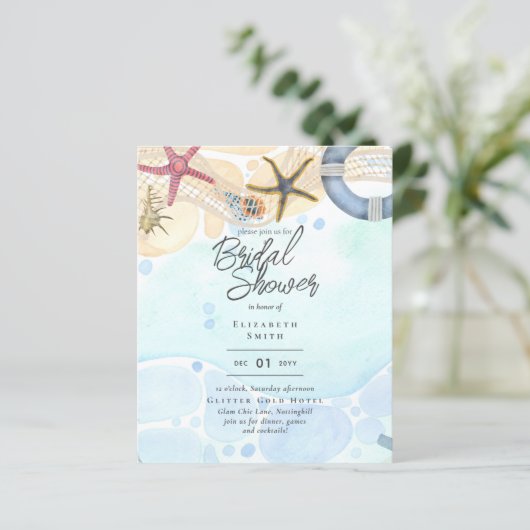 Beach Brautparty Küste Nautische Einladung (Stehend Vorderseite)