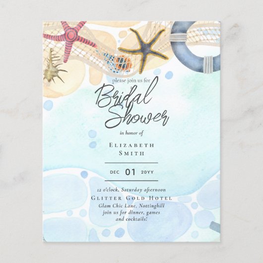Beach Brautparty Küste Nautische Einladung (Vorderseite)
