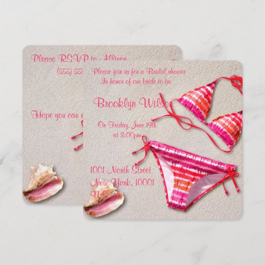 Beach Brautparty mit Bikini Einladungen (Vorne/Hinten)