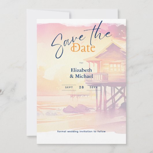 Beach Brautparty Sonnenuntergang Küste retten die  Einladung (Vorderseite)