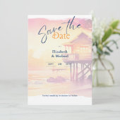 Beach Brautparty Sonnenuntergang Küste retten die  Einladung (Stehend Vorderseite)