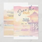 Beach Brautparty Sonnenuntergang Küste retten die  Einladung (Vorne/Hinten)