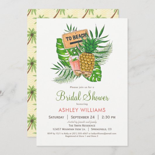 Beach Bridal Dusche Einladung (Vorne/Hinten)