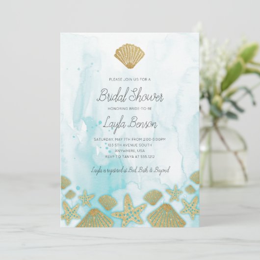 Beach Bridal Dusche Einladung (Stehend Vorderseite)