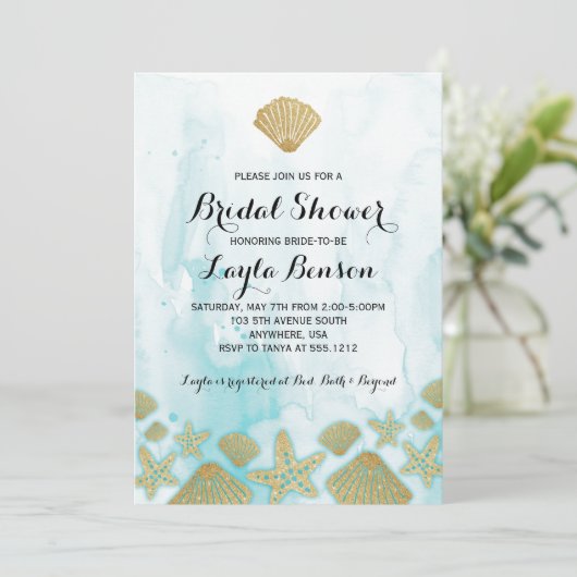 Beach Bridal Dusche Einladung (Stehend Vorderseite)