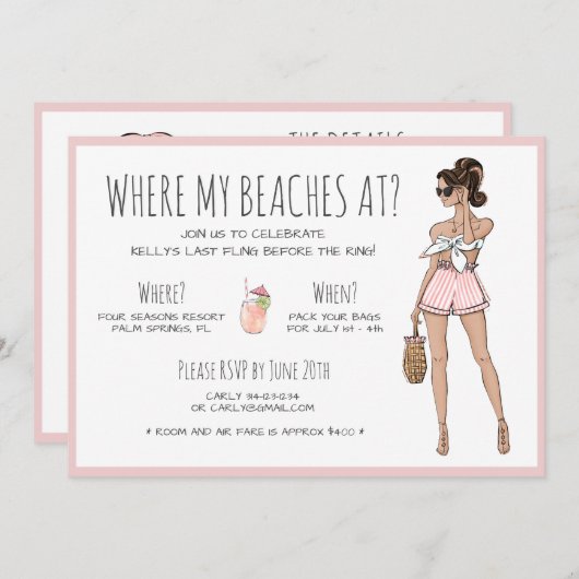 Beach Bridge Junggeselinnen-Abschied Weekend Tour Einladung (Vorne/Hinten)