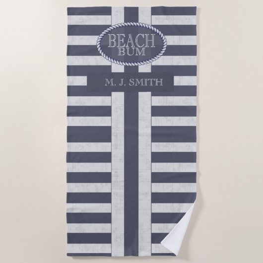 Beach Bum Bold Nautical Stripes and Name Strandtuch (Vorderseite)