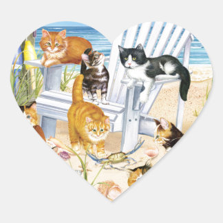 Beach Bum Kittens Heftkleber Herz-Aufkleber