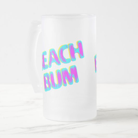 Beach Bum Sprichwort Rosa und Aquamarin Mattglas Bierglas (Vorderseite Links)