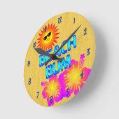 Beach Bum Sun und Hibiskus Clock Blue Zahlen Runde Wanduhr (Winkel)