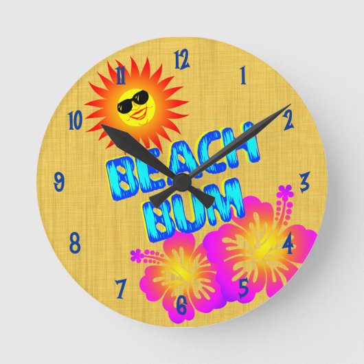 Beach Bum Sun und Hibiskus Clock Blue Zahlen Runde Wanduhr (Vorderseite)