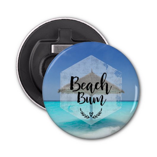 Beach Bum Typografie - Regenschirm am Tropical Bea Flaschenöffner (Vorderseite)