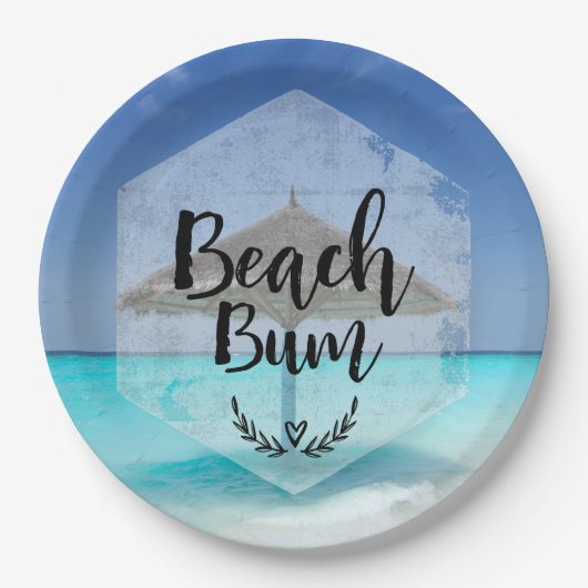 Beach Bum Typografie - Regenschirm am Tropical Bea Pappteller (Vorderseite)