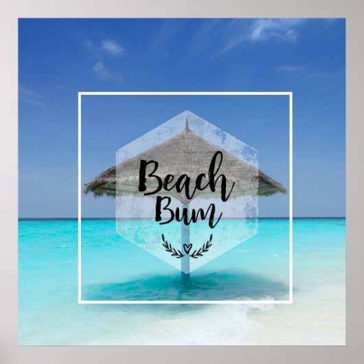 Beach Bum Typografie - Regenschirm am Tropical Bea Poster (Vorne)