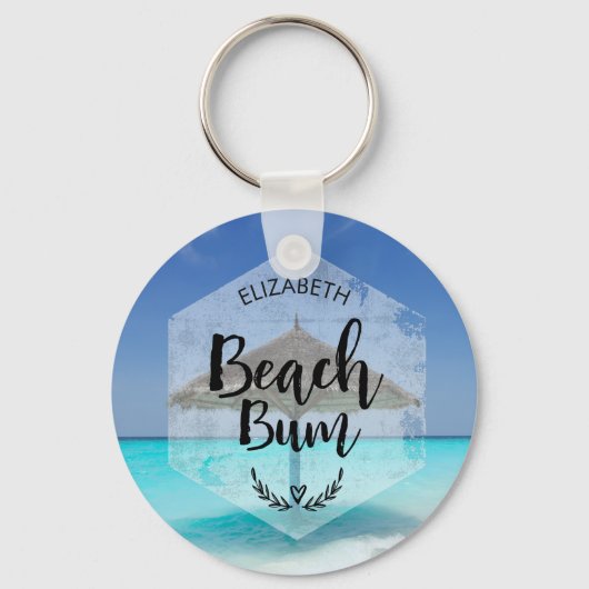 Beach Bum Typografie - Regenschirm am Tropical Bea Schlüsselanhänger (Vorderseite)